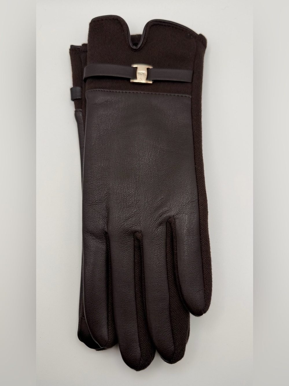 Brown Faux Leather Touchscreen Gloves Women’s Elegant Winter Gloves New